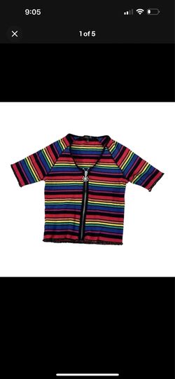 Dolls Kill: dELiA*s Women’s Multicolor Striped Knit Full Zip V-Neck Top, S