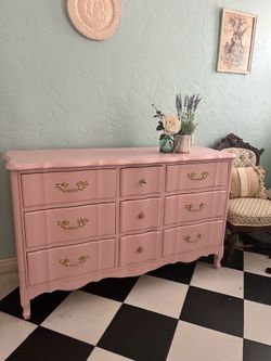 French Provincial Pink Painted Dresser