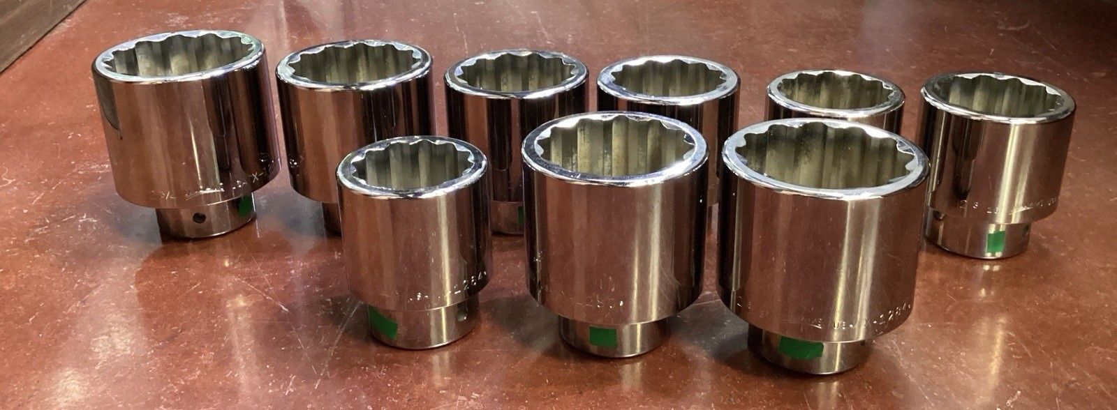 LOT OF 9 WILLIAMS USA 2" TO 2 9/16 SOCKETS SHALLOW 12 PT SOCKETS