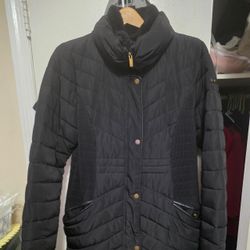 Black Quilted Puffer Jacket with Sherpa Collar