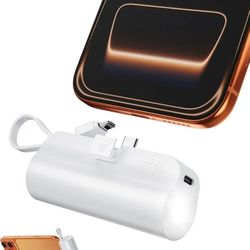 5000mAh Mini Portable Charger with Built-in Type C Connector & Cables,5V 2.4A USB-C Small Power Bank,