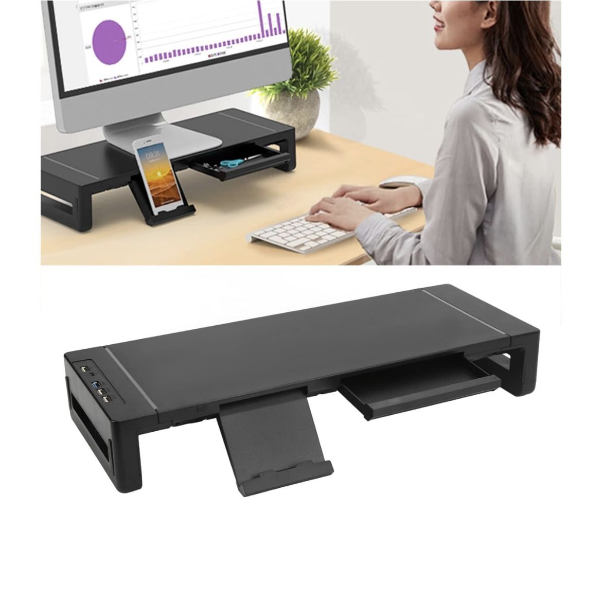 Monitor Stand, 20.5x7.9X3.3in ABS Steel Bar RGB Folding Regulable Length USB3.0 Charging Desktop Riser Computer Monitor Stand with S🆕👍Retails $77.59