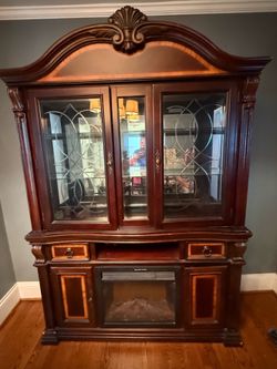 Traditional Wood China Cabinet with electric fire place