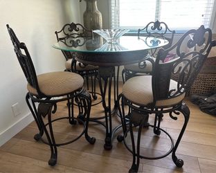 FOR SALE: Elegant Glass Top Pub-Height Dining Set – 5 Pieces
