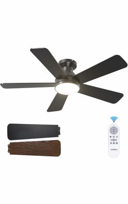 addlon 42 Inch Black Low Profile Ceiling Fans with Lights and Remote Flush mount, 3-color dimmable light, quiet reversible DC motor, easy install, mem