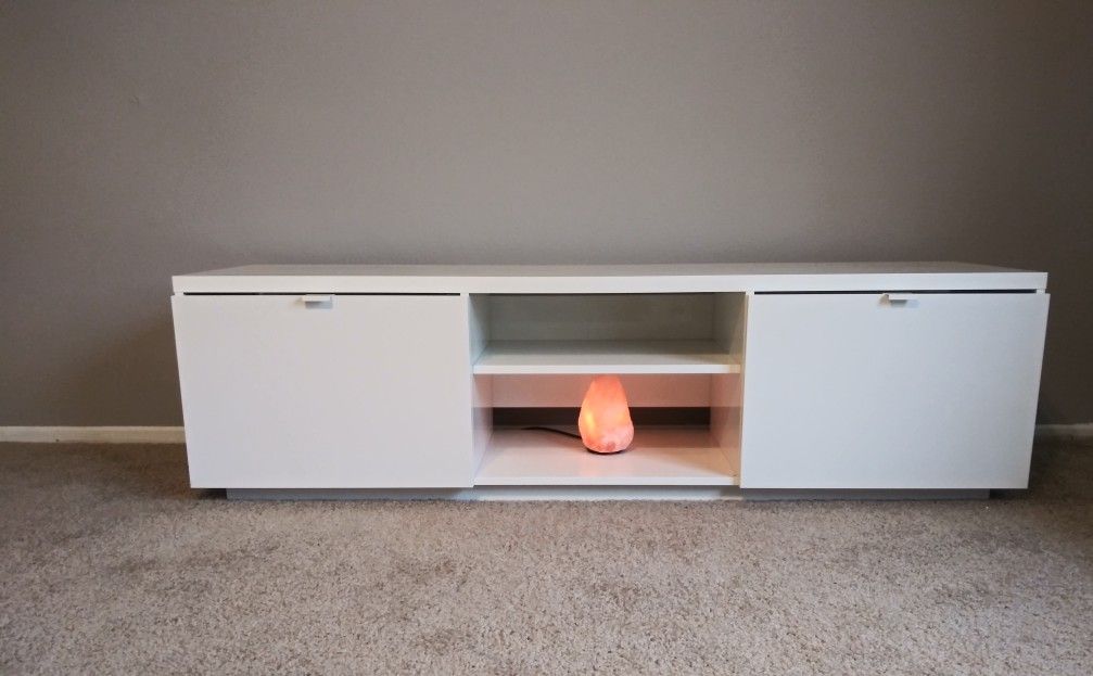 BYÅS TV unit, high gloss white, 63x16 1/2x17 3/4 "