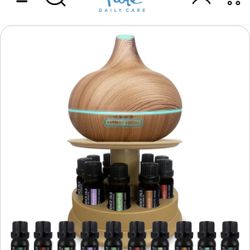 ULTIMATE AROMATHERAPY DIFFUSER & 10PC ESSENTIAL OIL SET WITH STAND - LIGHT WOOD