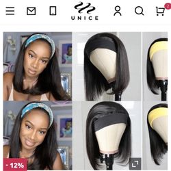 Unice 14” Human Hair Bob Headband Wig With Accessories 