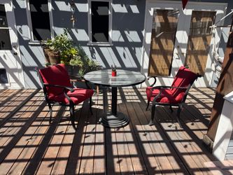 Glass & rod table with 2 chairs