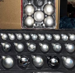 Vintage Rauch Glass Ball Ornaments, Shiny & Matte Silver 25ct