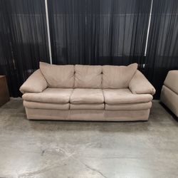 Light Brown Three-Cushion Couch in Microfiber