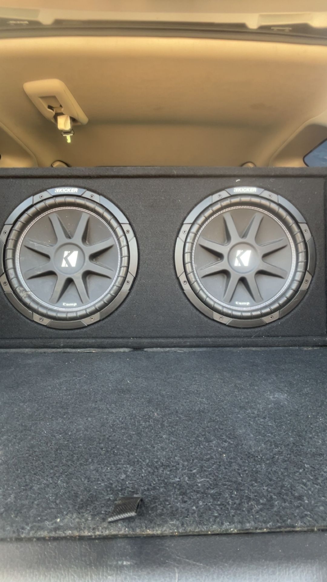 Dual 12’ Kicker Subwoofer Box With Amp