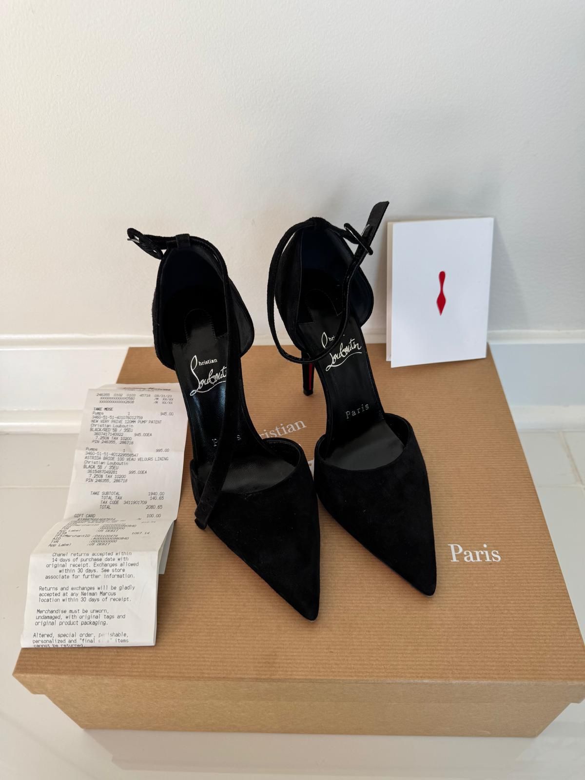 CHRISTIAN LOUBOUTINAstrida Bride Red Sole Suede Pumps In Black 😍 Size 35EU Size 5US