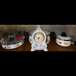 Vintage Fruit Kitchenware Set - Glasses, Pots & Clock