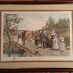 Etching "Sunday Morning in Sleepy Hollow" by James S. King, painting by Jennie Brownscombe