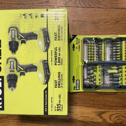 Brand New Ryobi Drill Set/with 70 Piece Bit Set