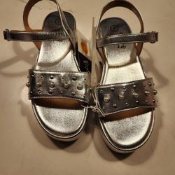 New Girl's Dress Shoes By Cat & Jack, SIlver, Sz. 2