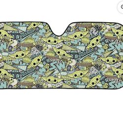 PlastiColor Star Wars Mandalorian Grogu Collage Pattern Automotive Windshield Accordion Sunshade - 58-inch wide x 27.5-inch tall