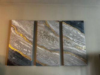 Contemporary Blue & Gold Abstract Wall Art