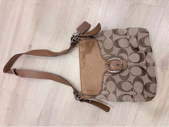 COACH PURSE Khaki Jacquard Signature C Large Saddle Handbag F13360