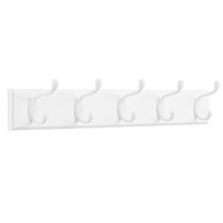 Wall Mounted Coat Rack - 5 Dual Coat Hooks (White)