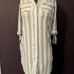 Striped Button Down Shirt Dress