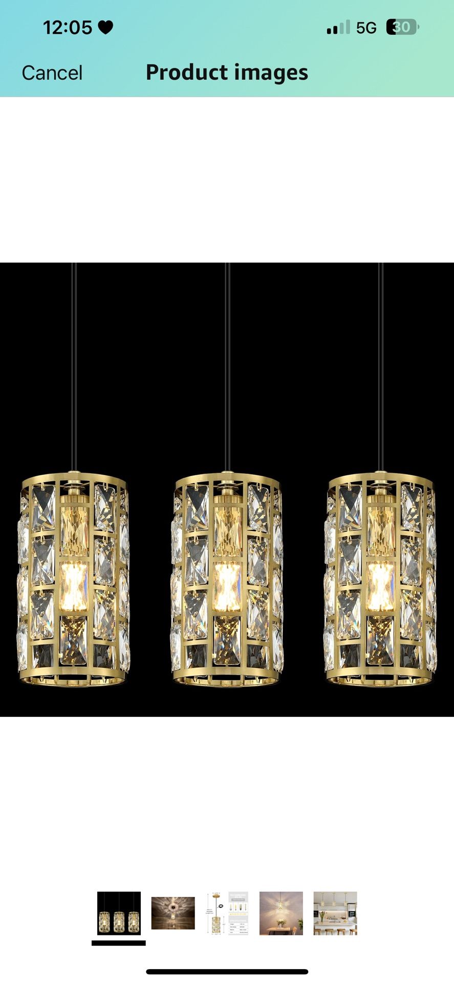 3 Pack Hanging Crystal Modern Pendant Lights Brushed Hold 