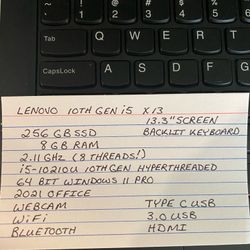 8GB Ram SSD 10th Gen Hyperthreaded Laptop