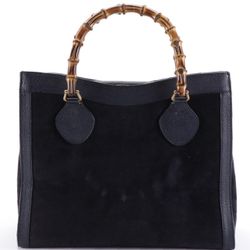 Gucci Bamboo Diana Tote Bag in Black Suede and Cinghiale Leather 