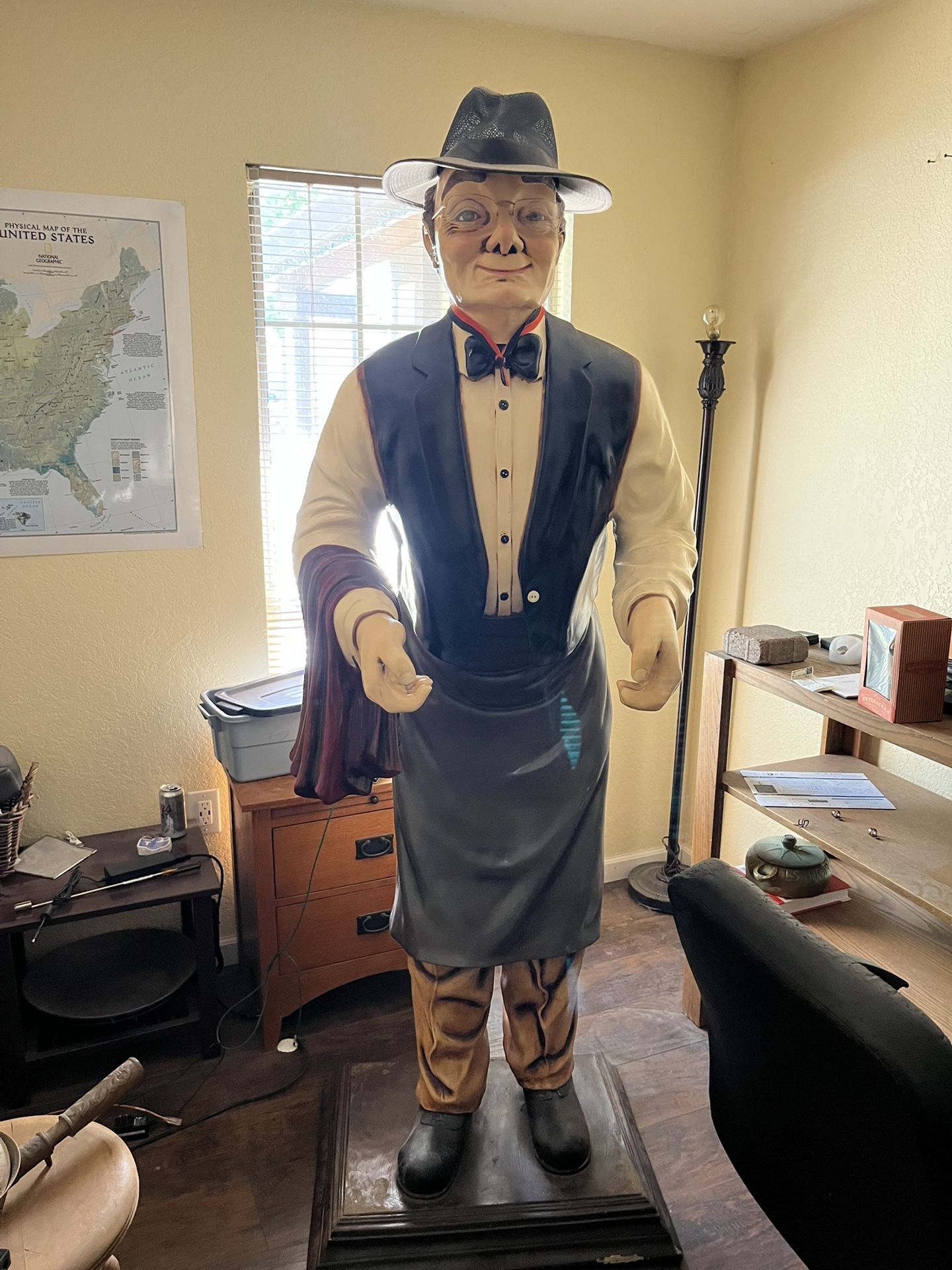 Waiter Holding Tray Statue