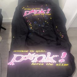 Sp5der Pink!  Black Hoodie And Sweats 