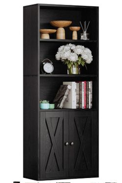 Black Farmhouse Bookcase with Cabinet Doors