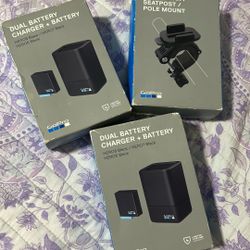 Go Pro Dual Battery charger Batteryx2 & Handle Bar Pole Mount 