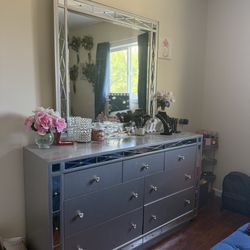 Silver Vanity Dresser With Mirror 