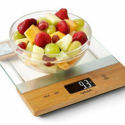 
Taylor digital 11 pound glass/ bamboo household kitchen scale in natural wood