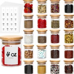 4OZ Glass Spice Jars Set with Bamboo Lids and Labels,Clear Food