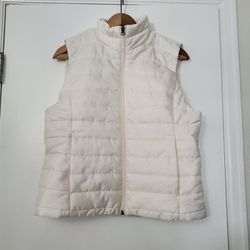 LOFT Quilted Puffer Vest Jacket Medium White Zip Front Zipped Pockets Sleeveless