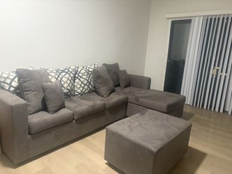 Grey Couch With Ottoman