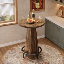 37.4" H Round Dining Table, Counter Height Kitchen Table Bar Table With Footrest. NO STOOLS!
