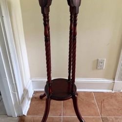 Vtg Barley Twist Pedestal Display Plant Stand Accent Side Table 2 Tier 38”