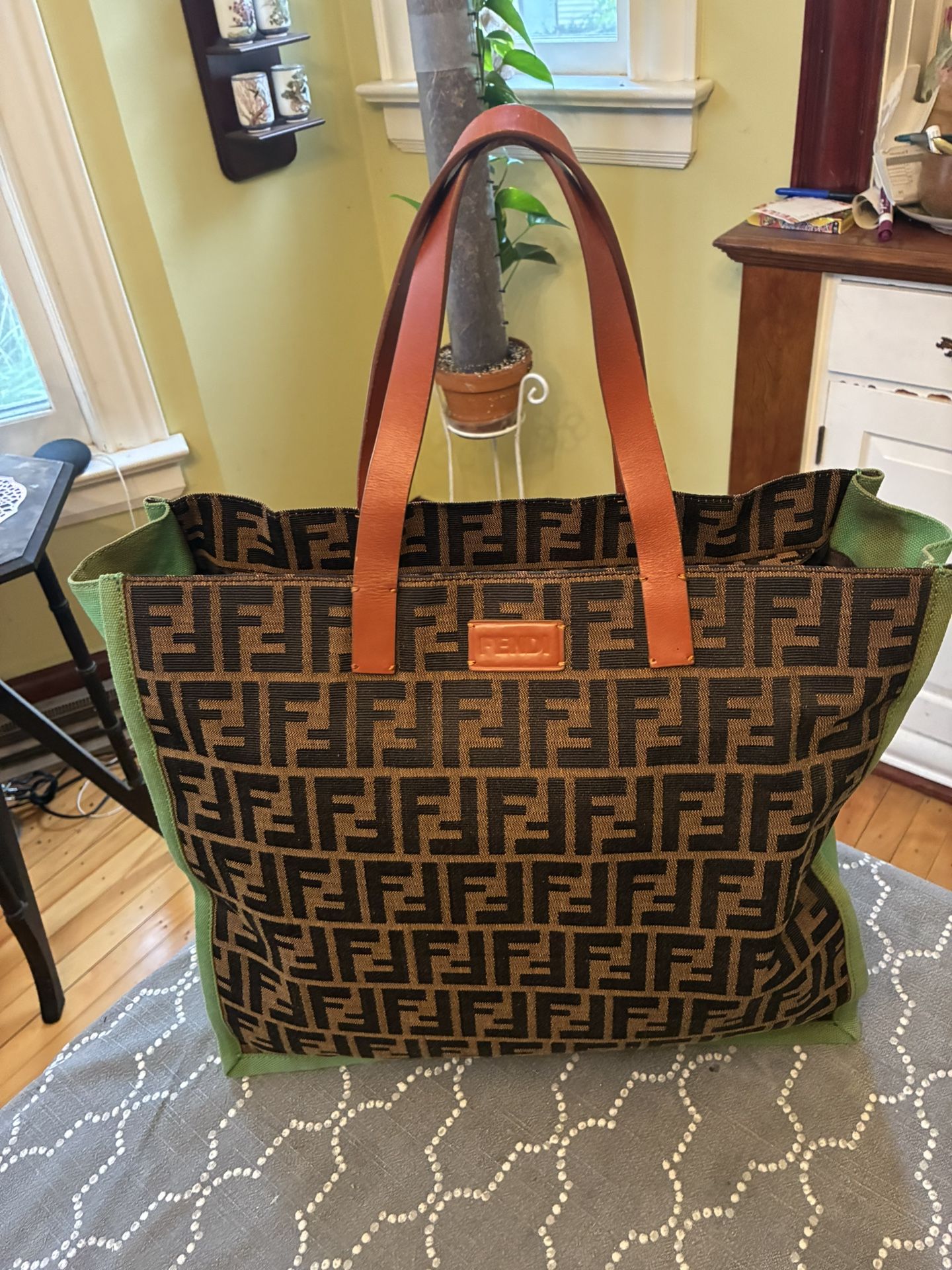 Fendi Zucca Tote Bag Green Trim