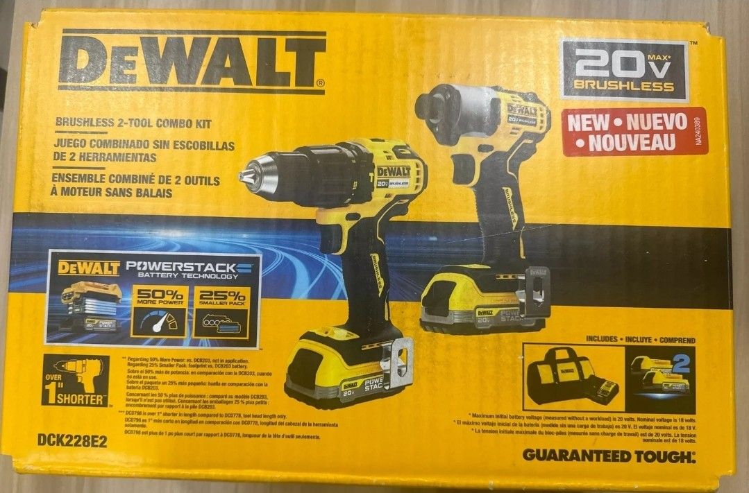 DeWalt DCK228E2 20V MAX 2 BRUSHLESS DRILL TOOL HD COMBO KIT BRAND NEW