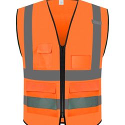 Reflective Safety Vest for Men Women with 5 Pockets and Zipper (Size XXL)
