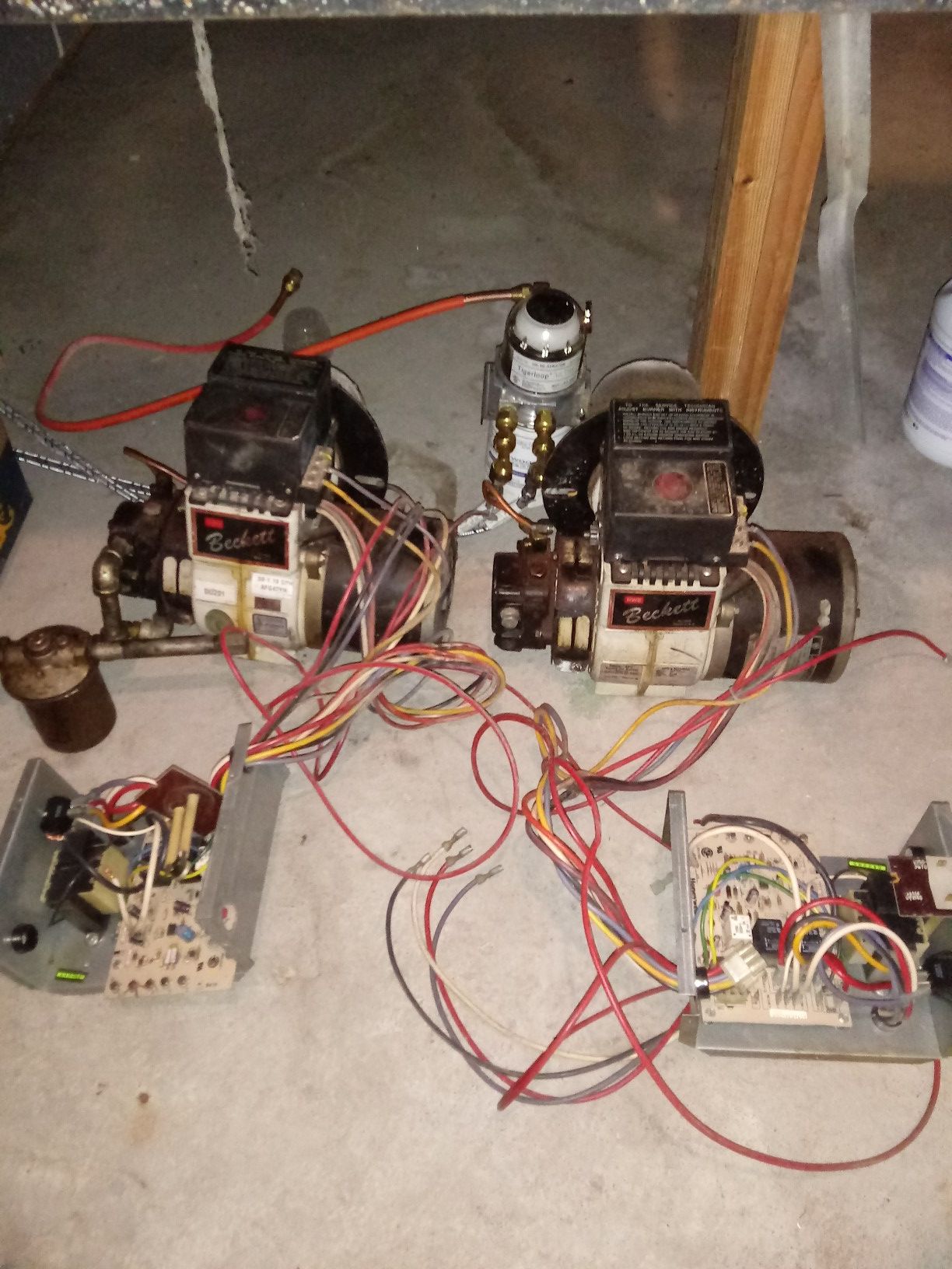 For sale two Beckett oil burners with mother boards and filters.all intact No cut wires Fully functional .