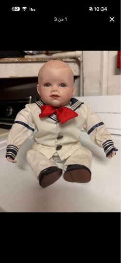 Vintage Porcelain Baby Doll in Sailor Suit Outfit (Collectible)