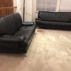 Black Leather Sofa Set 