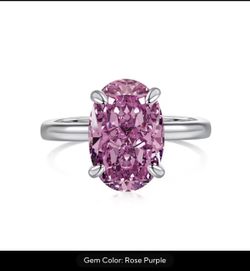 Silver Size 7 Cubic Zirconia Rose Purple Oval Ring 