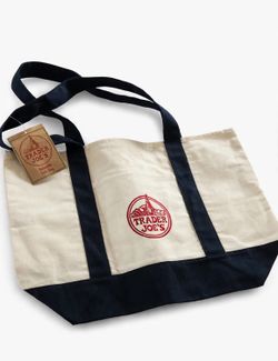 Trader Joe's Reusable Canvas Tote Bag Navy Blue Handles - NEW WITH TAGS