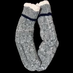 Jane and Bleecker Cozy Gray & Blue Knit Sherpa-Lined No-Slip Socks