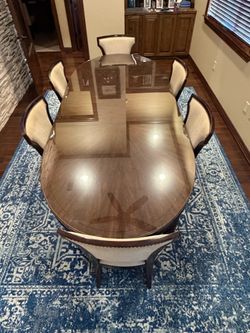 Glass Top Wooden Conference Room Table with 6 Chairs and 2 Table Leaf Included
